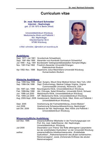 Curriculum vitae - Medizinische Klinik - Universitätsklinikum Würzburg