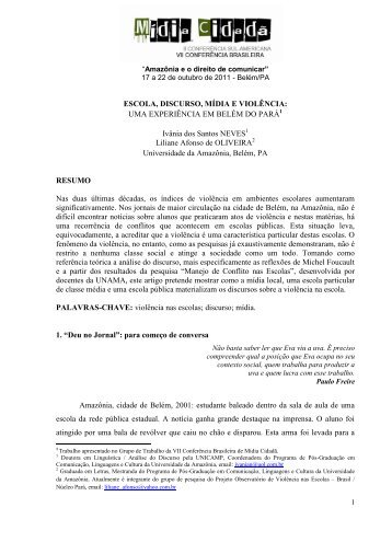 ESCOLA, DISCURSO, MÃDIA E VIOLÃNCIA - Universidade Estadual ...