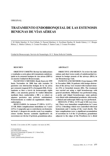 tratamiento endobronquial de las estenosis benignas ... - Neumosur