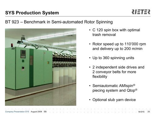 Spun Yarn Systems - Rieter