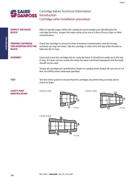 Cartridge Valves Technical Information Introduction ... - Sauer-Danfoss