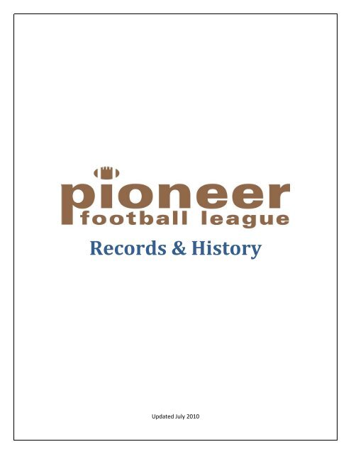 PFL ANNUAL CHAMPIONS – TEAM - Pioneer Football League