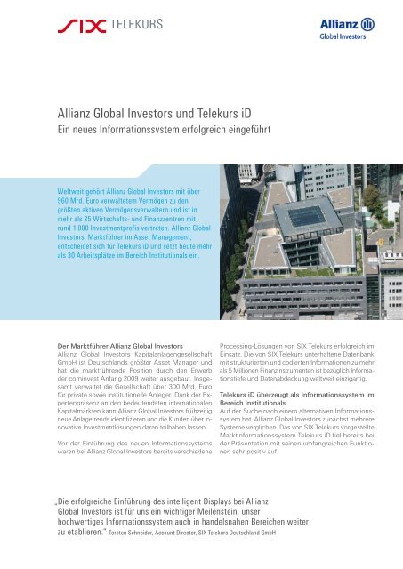 Allianz Global Investors und Telekurs  iD - SIX Financial Information