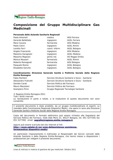 linee di indirizzo in materia di gestione dei gas medicinali - Saluter