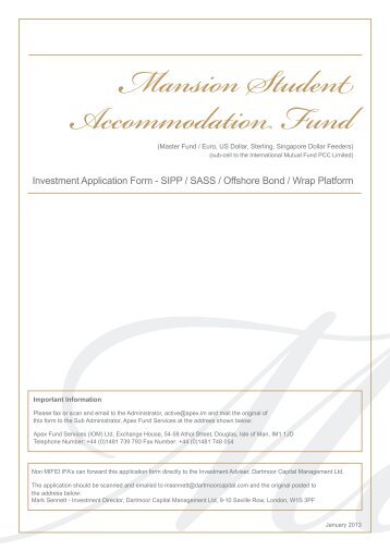 Investment Application Form - SIPP / SASS / Offshore Bond / Wrap ...