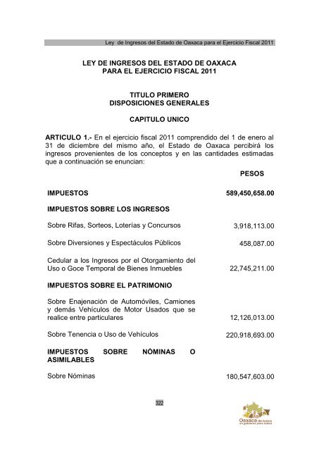 Ley de Ingresos del Estado de Oaxaca - Secretaria de Finanzas