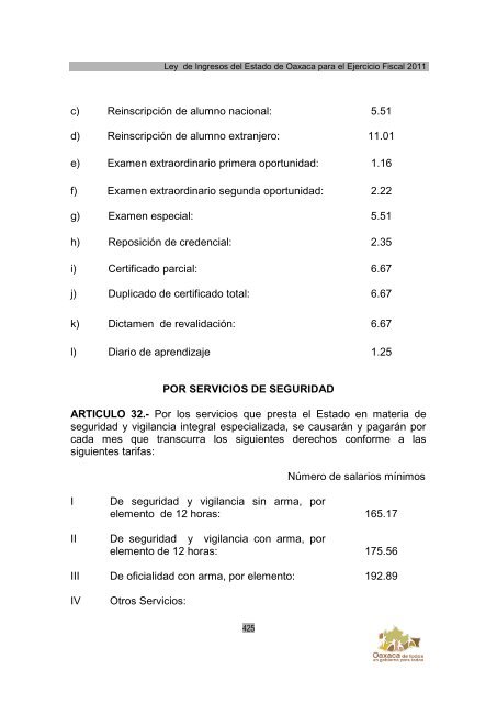 Ley de Ingresos del Estado de Oaxaca - Secretaria de Finanzas