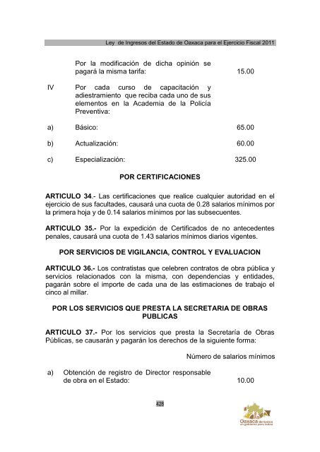 Ley de Ingresos del Estado de Oaxaca - Secretaria de Finanzas