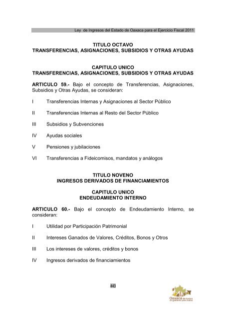 Ley de Ingresos del Estado de Oaxaca - Secretaria de Finanzas
