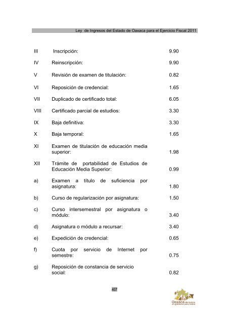 Ley de Ingresos del Estado de Oaxaca - Secretaria de Finanzas