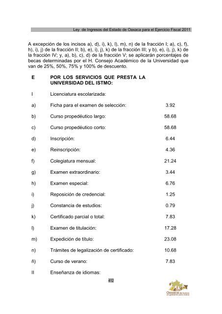 Ley de Ingresos del Estado de Oaxaca - Secretaria de Finanzas