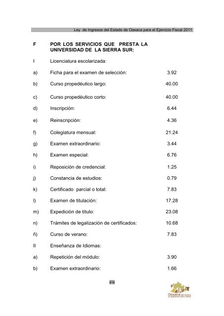 Ley de Ingresos del Estado de Oaxaca - Secretaria de Finanzas