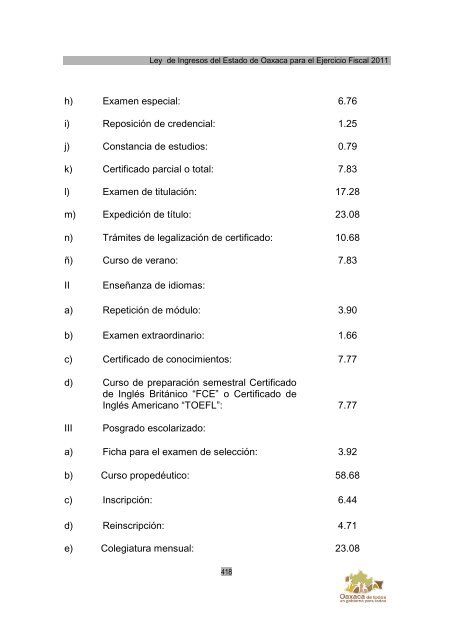 Ley de Ingresos del Estado de Oaxaca - Secretaria de Finanzas