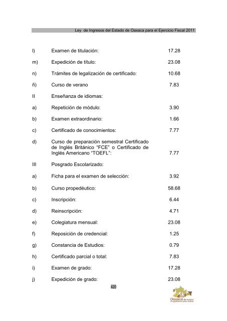 Ley de Ingresos del Estado de Oaxaca - Secretaria de Finanzas