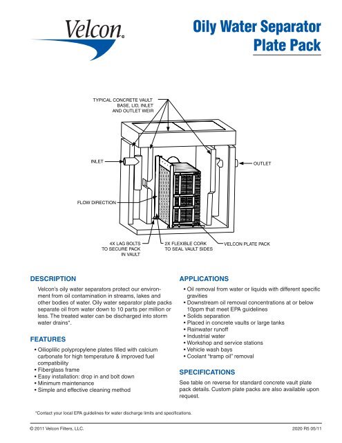 Oily Water Separator Plate Pack - Datasheet #2020 - Velcon Filters