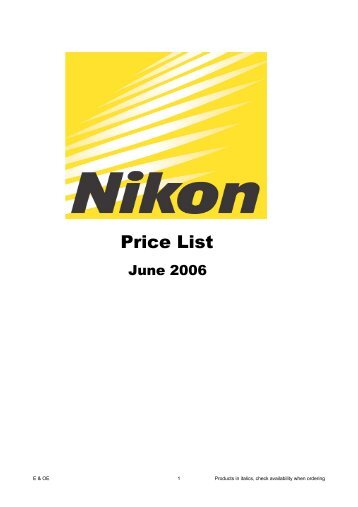 Price List - Nikon UK