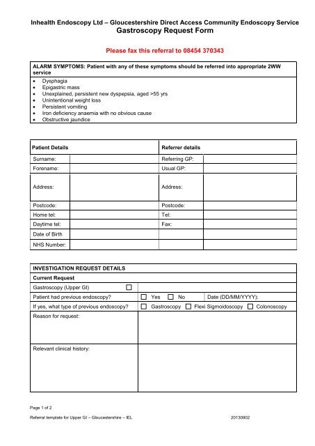 Upper GI Endoscopy Referral Form - InHealth Group