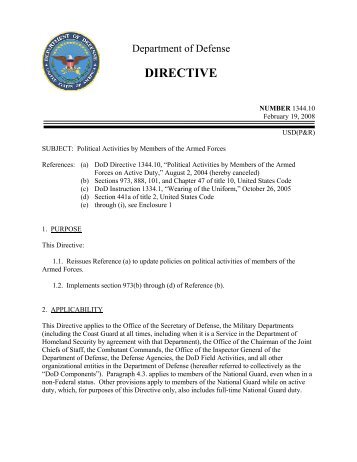 DoD Directive 1344.10, February 19, 2008 - United States ...