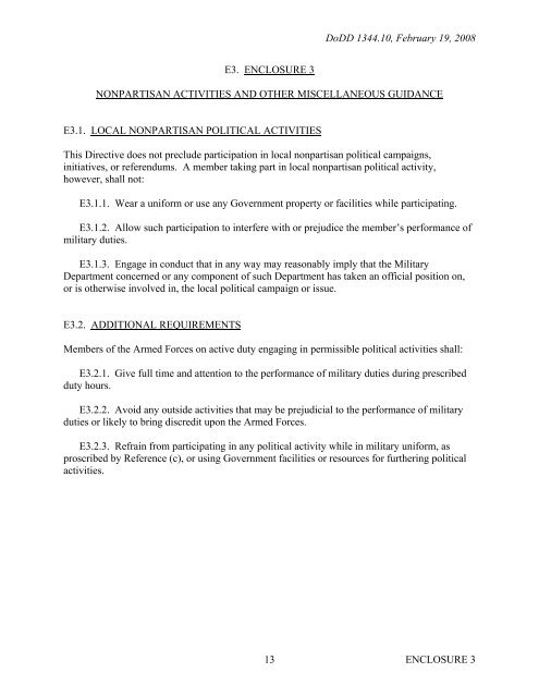 DoD Directive 1344.10, February 19, 2008 - United States ...