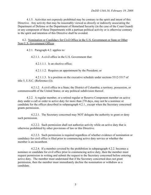 DoD Directive 1344.10, February 19, 2008 - United States ...