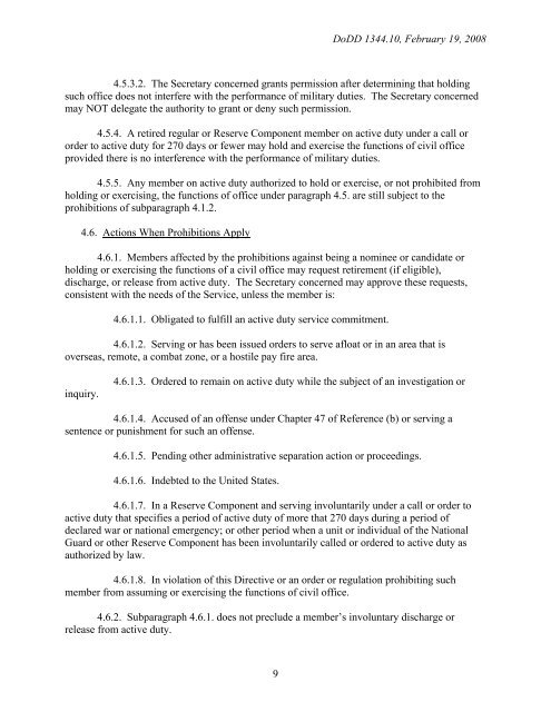 DoD Directive 1344.10, February 19, 2008 - United States ...