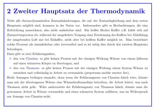2 Satz Der Thermodynamik 2 Zweiter Hauptsatz der Thermodynamik