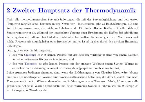 2 Zweiter Hauptsatz der Thermodynamik