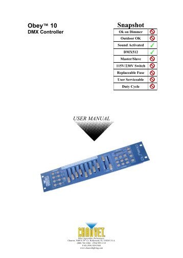 Obey™ 10 DMX Controller USER MANUAL Snapshot - CHAUVET ...