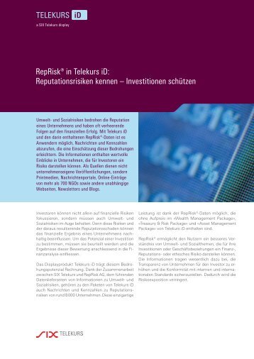 RepRiskÂ® in Telekurs iD: Reputationsrisiken kennen â Investitionen ...