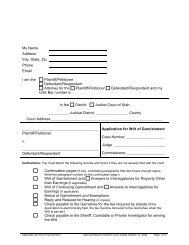 Application for Writ of Garnishment - Utah State Courts
