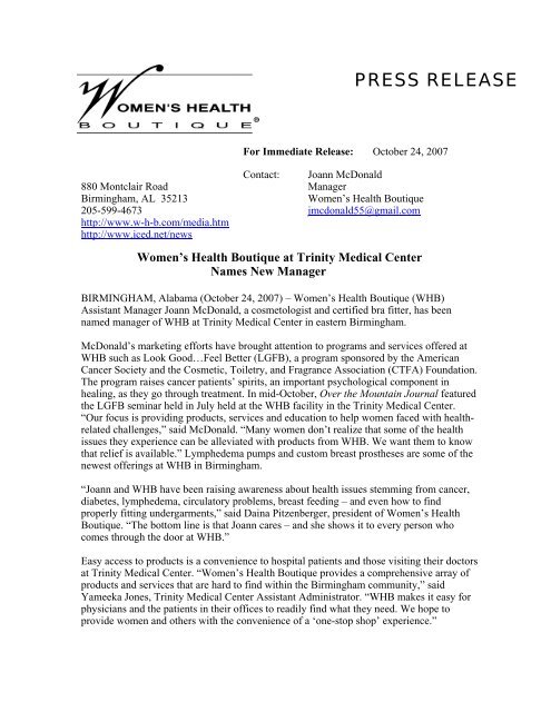 Women's Health Boutique at Trinity Medical Center Names New ...