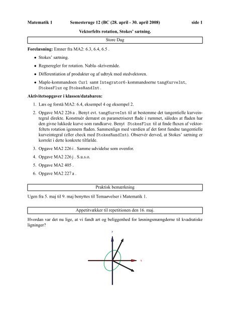 Matematik 1 Semesteruge 12 (BC (28. april - 30. april 2008) side 1 ...