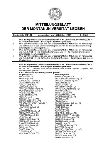 MITTEILUNGSBLATT DER MONTANUNIVERSITÃT LEOBEN