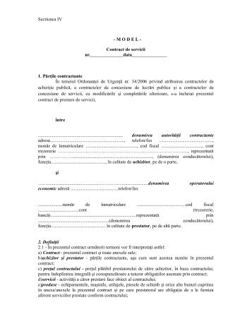 Sectiunea IV - M O D E L - Contract de servicii nr. 1. PÄrÅ£ile ...