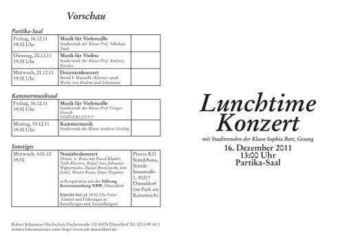 Lunchtime Konzert - Robert Schumann Hochschule Düsseldorf