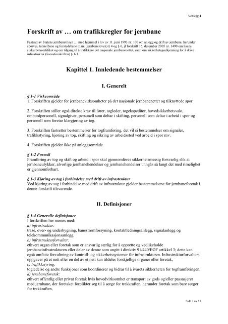 Forskriftsutkast - ny forskrift om trafikkregler for jernbane