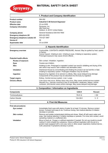 Sprayway 64 Industrial C-60 Solvent Degreaser MSDS