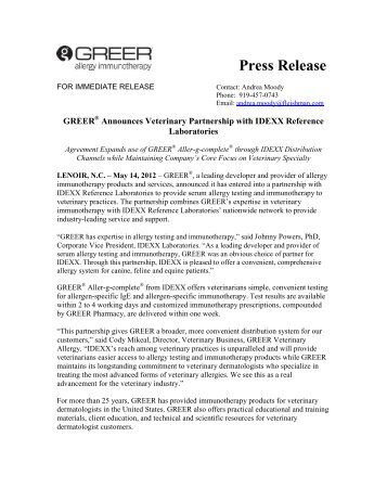 Press Release - Greer