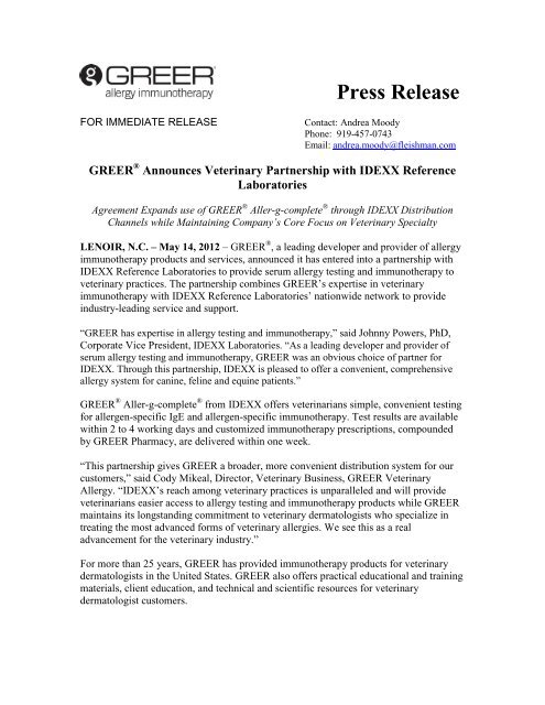 Press Release - Greer