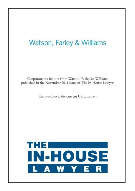 Tax Avoidance - the Current UK Approach - Watson, Farley & Williams