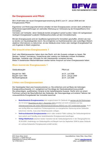 Information zum Energieausweis - BFW Dieter Ritter GmbH