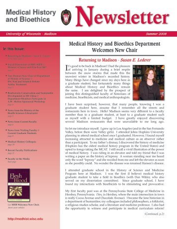Summer 2008 - Medical History & Bioethics - University of Wisconsin ...