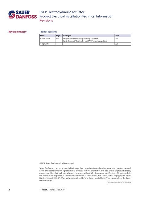 PVEP Electrohydraulic Actuator Product Electrical ... - Sauer-Danfoss