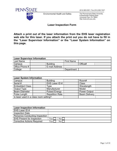 Laser Safety Self Inspection Form - Penn State University ...