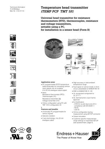 Temperature head transmitter iTEMP PCP TMT 181 - å¾·å½Endress+ ...