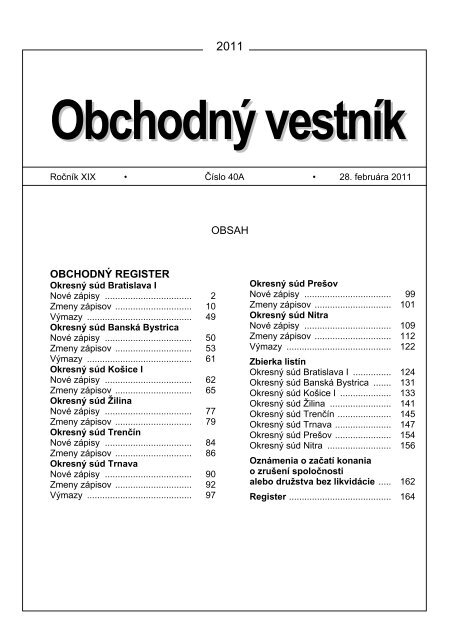 OBSAH OBCHODNÃ REGISTER