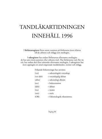 Årsindex 1996 - Tandläkartidningen