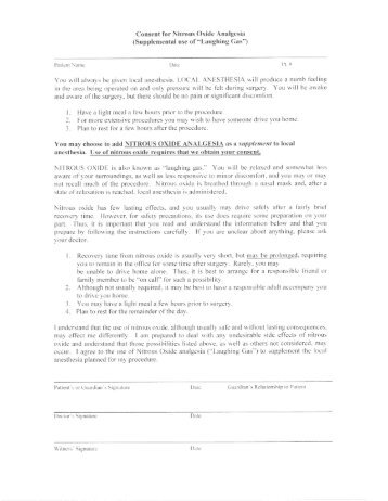 Sample Consent Forms (anesthesia, nitrous oxide, sedation, oral ...