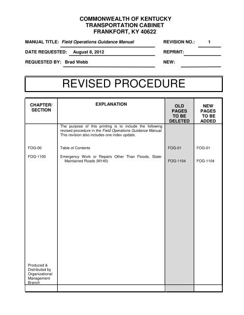 Field Operations Guide - Kentucky Transportation Cabinet