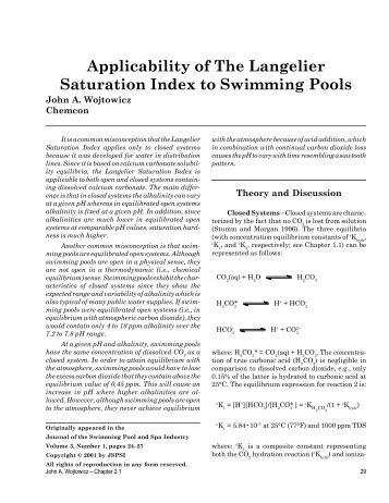 Applicability of The Langelier Saturation Index to Swimming Pools